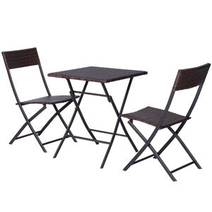 Outsunny Mobili da Giardino in Rattan Set Tavolino e Sedie da Giardino Pieghevoli 3pz Marrone