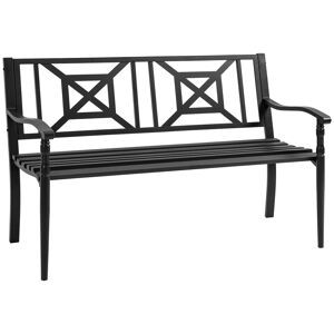 Outsunny HOMCOM Panchina in Ferro Nera in Acciaio per 2 Persone Panchina da Giardino con Schienale Alto e Braccioli, 128x62.5x81.5 cm