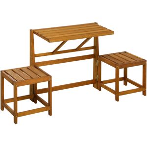 Outsunny Set da Giardino 2 in 1, Tavolo e Sedie da Giardino o Panca da Giardino per 2 Persone color Teak