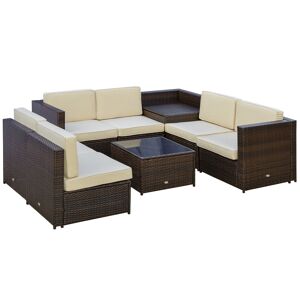 Outsunny Set da Giardino 8 Pezzi con 4 Poltrone, 2 Poltrone Angolari e 2 Tavolini per Giardino in Rattan Marrone