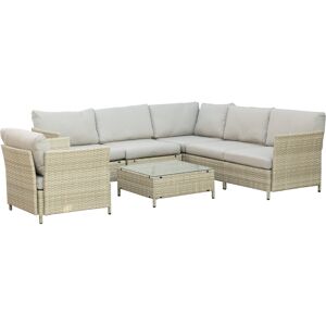 Outsunny Salotto da Giardino 7 Pezzi Modulabile in Rattan PE con Cuscini, Beige