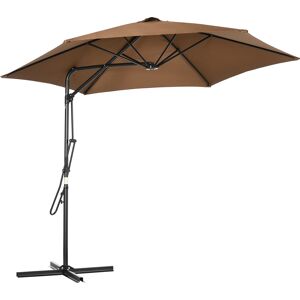 Outsunny Ombrellone da Giardino in Metallo e Poliestere a 6 Stecche con Base a Croce, Ø295x245 cm, Marrone