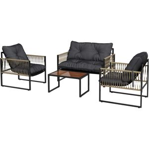 Outsunny Set da Giardino 4 Pezzi in Rattan con Divanetto, 2 Sedie e Tavolino da Caffè, Grigio e Marrone