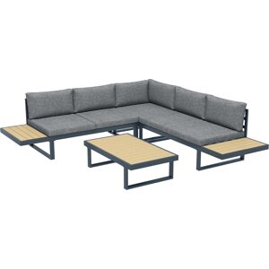 Outsunny Set da Giardino 4 Pezzi in Alluminio con 2 Divanetti, Poltrona Angolare e Tavolino da Caffè, Grigio e Teak