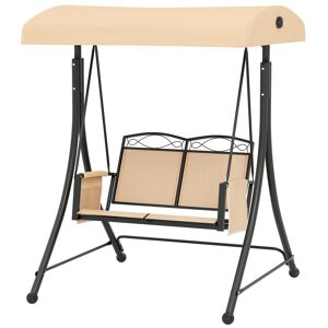 Outsunny Dondolo da Giardino 2 Posti con Tetto Parasole Regolabile e Tasche Laterali, Beige