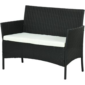 Outsunny Divano da Giardino a 2 Posti con Cuscino e Braccioli in Rattan PE e Acciaio, 100x54x80cm, Nero