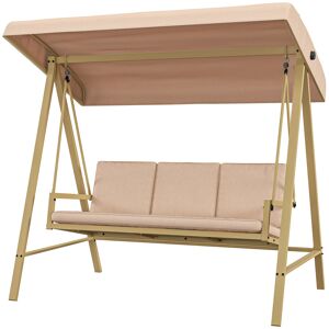 Outsunny Dondolo 3 Posti con Tettuccio Inclinabile e Cuscini, in Acciaio e Textilene, 200x125x175 cm, Beige e Marrone