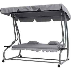 Outsunny Dondolo Letto da Giardino con Tettuccio Regolabile e Vassoi, in Acciaio e Poliestere, 200x120x164 cm, Grigio