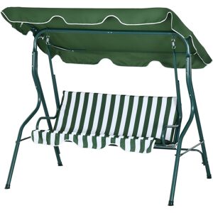 Outsunny Dondolo 3 Posti con Tettuccio Regolabile e Cuscini, in Acciaio e Poliestere, 170x110x153 cm, Verde e Bianco