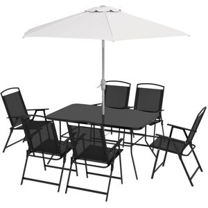 Outsunny Set da Giardino con Tavolo da Pranzo, 6 Sedie Pieghevoli e Ombrellone a Manovella, Grigio e Nero