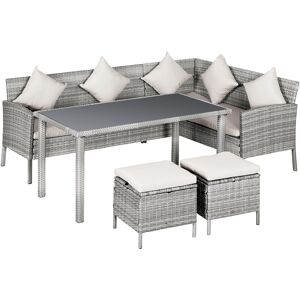 Outsunny Set 5 Pezzi Salotto da Esterno con 2 Divani 1 Tavolino 2 Sgabelli, Mobili da Giardino in Rattan Grigio