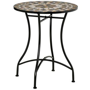 outsunny tavolo da giardino rotondo in metallo e mosaico, tavolo da esterno, ф60x71cm, nero