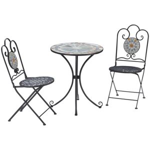 outsunny set da giardino 3 pezzi, 2 sedie pieghevoli salvaspazio e 1 tavolo con motivi a mosaico per interni ed esterni, grigio scuro
