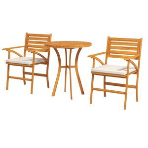 outsunny set da giardino 3 pezzi in legno di pino con tavolo rotondo ø68x78 cm e 2 sedie 55x52x87.5 cm con cuscini