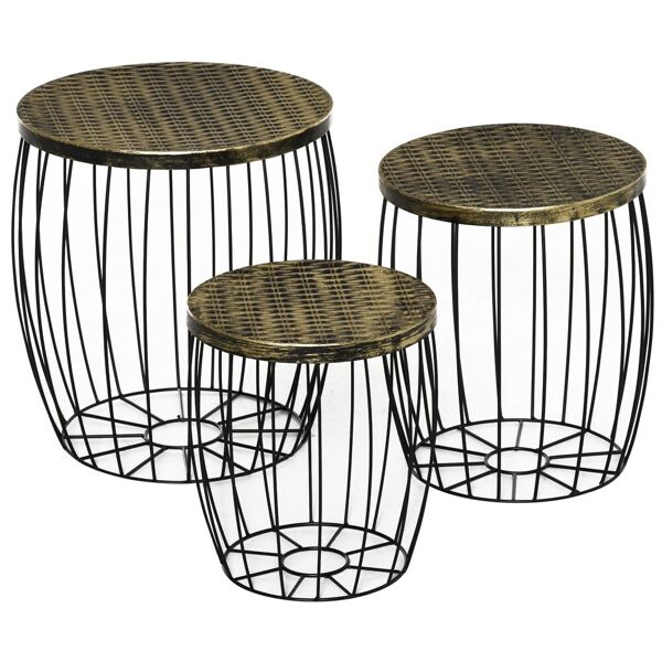 outsunny set di 3 tavolini da giardino impilabili, arredamento da esterno stile industriale in metallo nero
