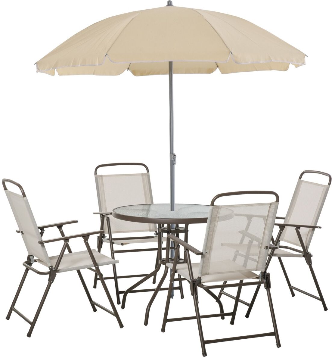 Outsunny - Set Mobili da Giardino in Tubi d'Acciaio 6 pz Set di Tavolo, Sedia e Ombrellone Crema