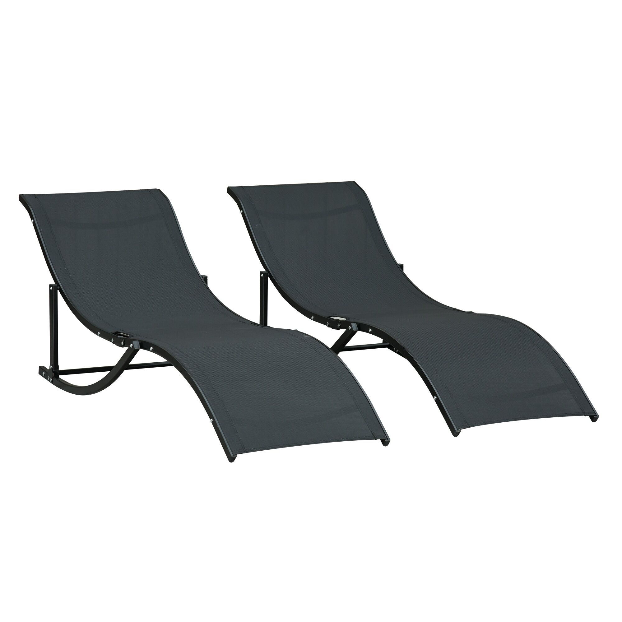 Outsunny Set 2 Sdraio da Giardino Pieghevoli, Lettino Prendisole in Alluminio e Texteline, Nero, 61x165x63cm