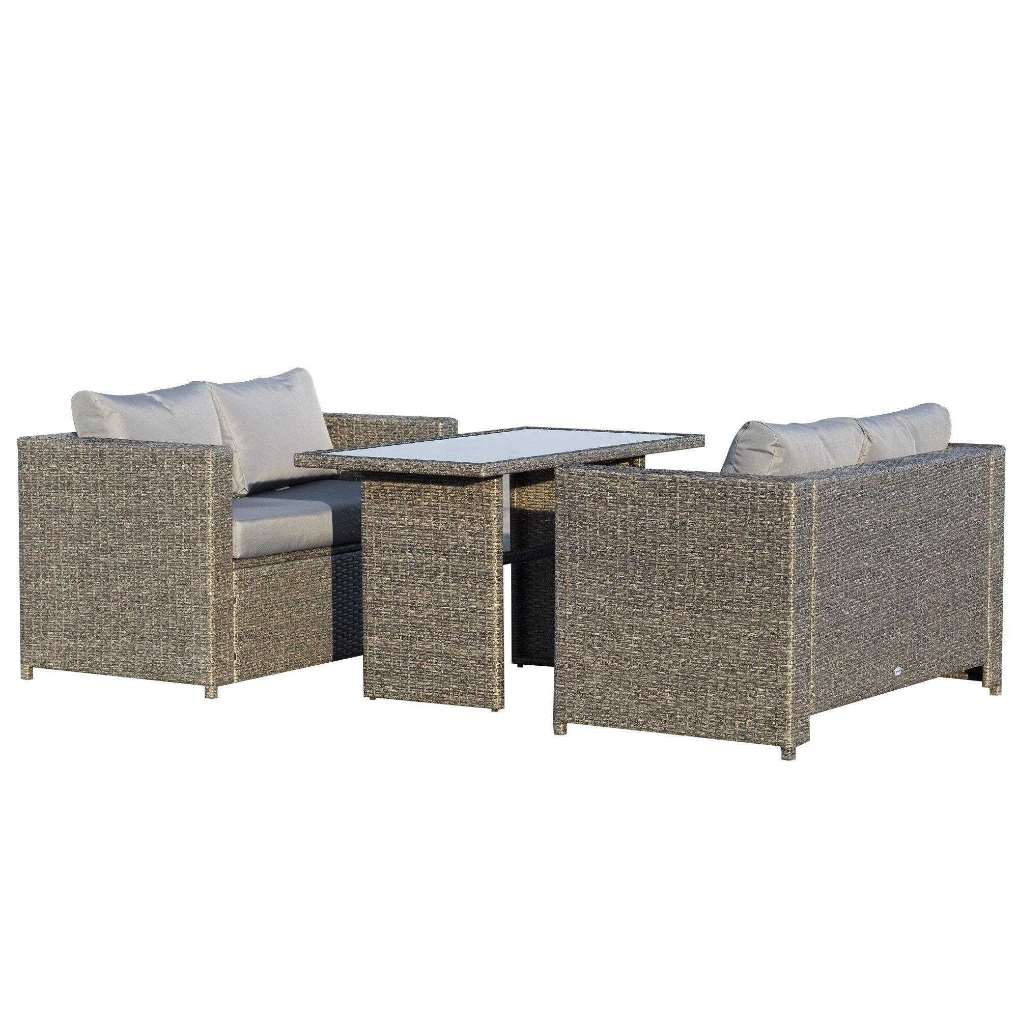 Outsunny Mobili da Esterno in Rattan PE Set 3 Pezzi Salotto da Esterno Arredamento Giardino con 2 Divani con Cuscini,Grigio-Nero Aosom.it