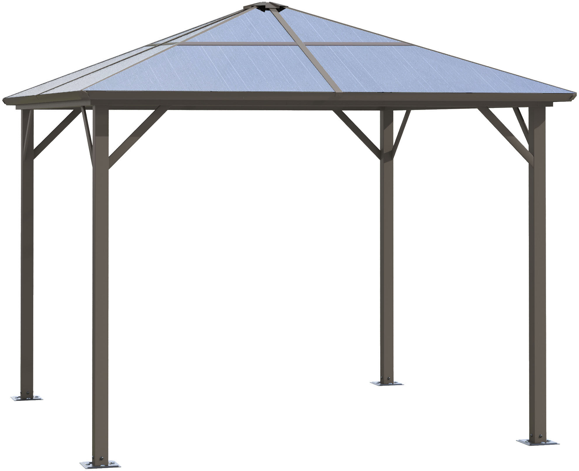 Outsunny Gazebo da Giardino 2.94x2.94m con Tetto in Policarbonato e Ganci, Struttura in Alluminio, Caffè