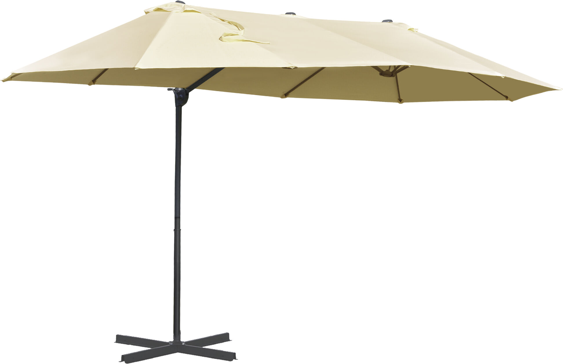 Outsunny Ombrellone Doppio da Giardino in Metallo e Poliestere Anti-UV Impermeabile con Manovella, 440x270x250cm, Crema