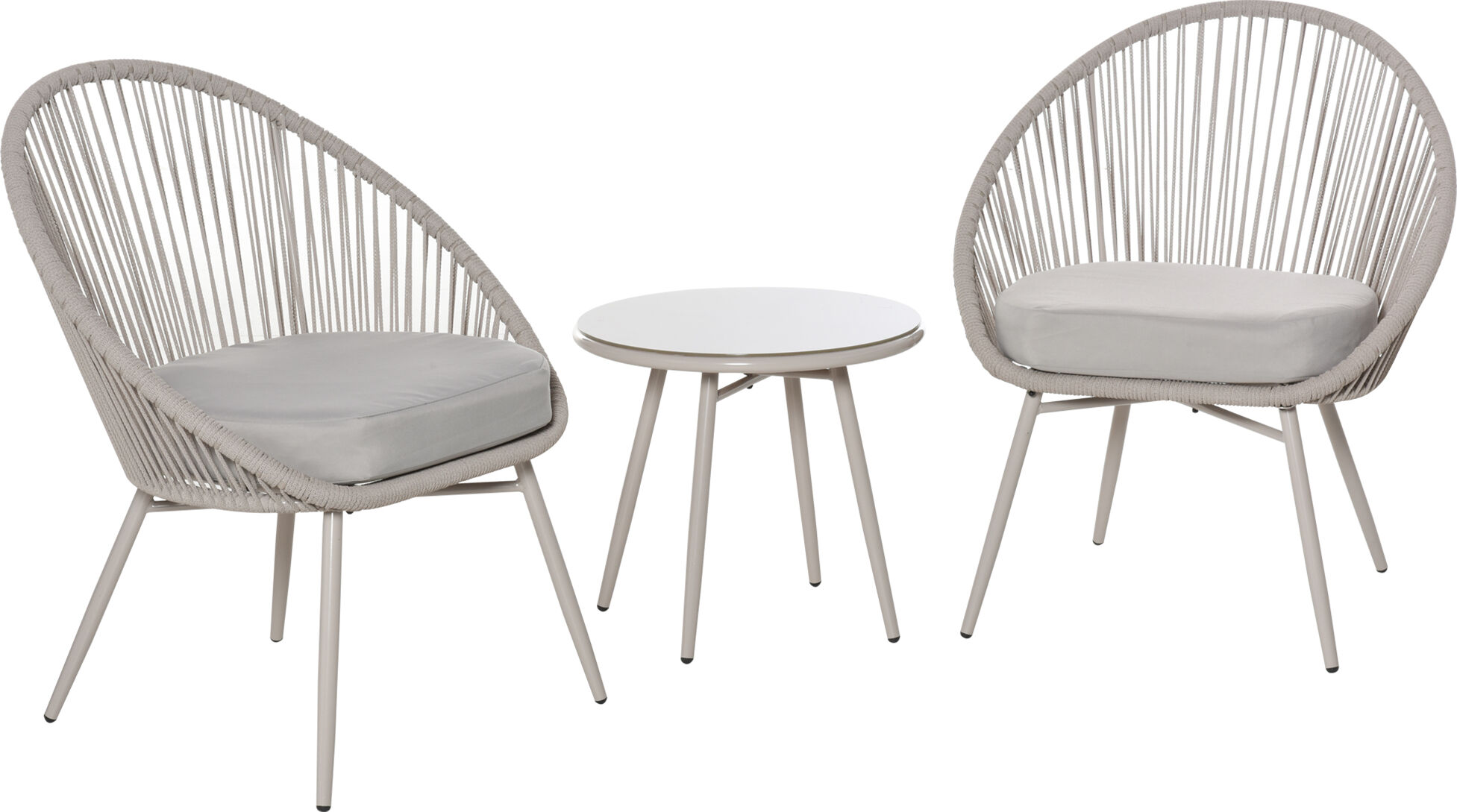 Outsunny Mobili da Giardino in Rattan Sintetico, Set 3 Pezzi Tavolino e Sedie da Giardino ed Esterno, Bianco Crema