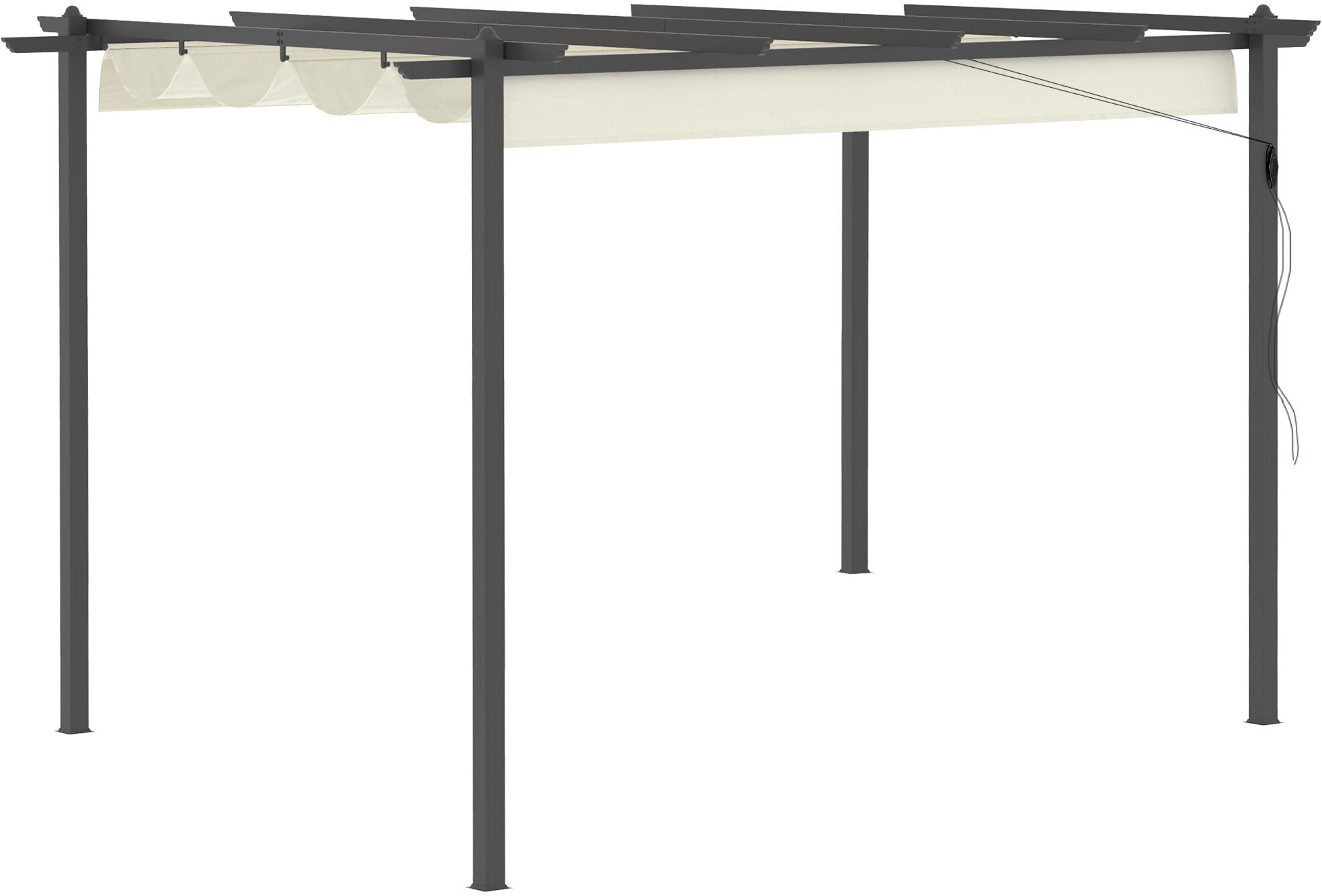 Outsunny Pergola Gazebo da Giardino 3.96x2.96m con Tettuccio Retrattile e Struttura in Alluminio