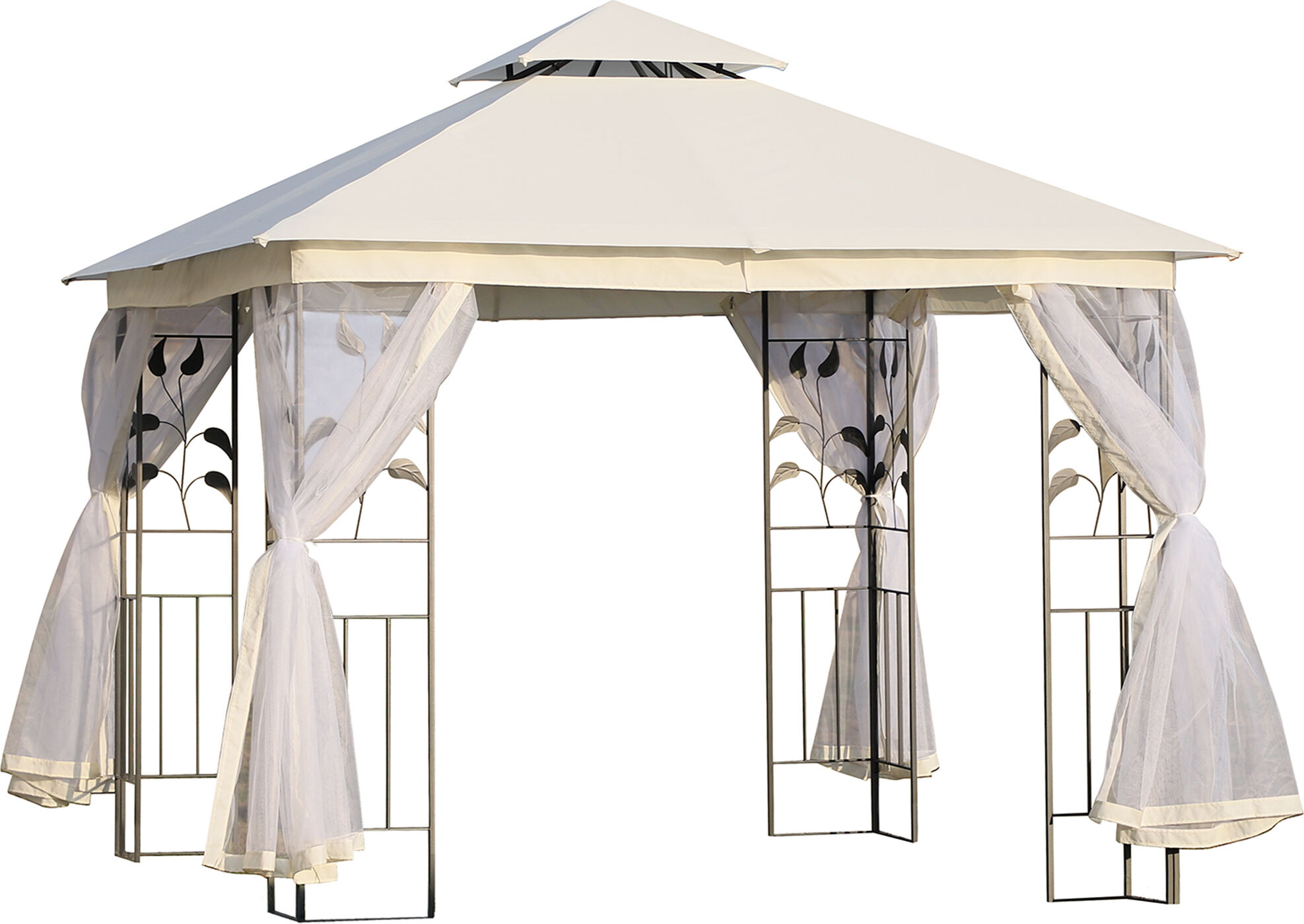 Outsunny Gazebo da Esterno o Giardino 3x3m con Zanzariera, Telaio in Acciaio e Doppio Tettuccio, Bianco