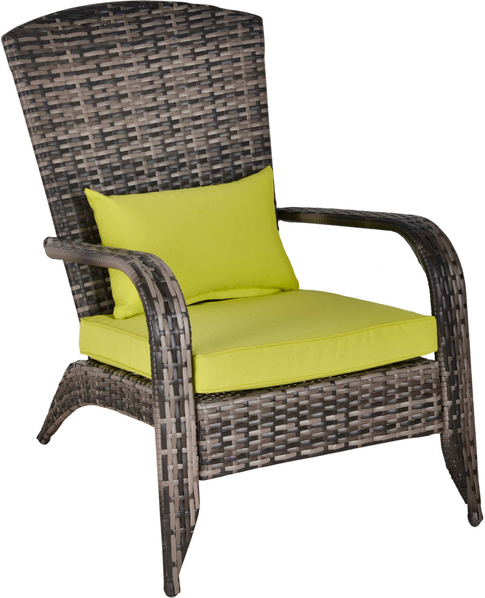 Outsunny Sedia da Giardino in Rattan, Poltrona da Esterno a Adirondack con Braccioli e Cuscini Imbottiti, Grigia, 65x86x90cm