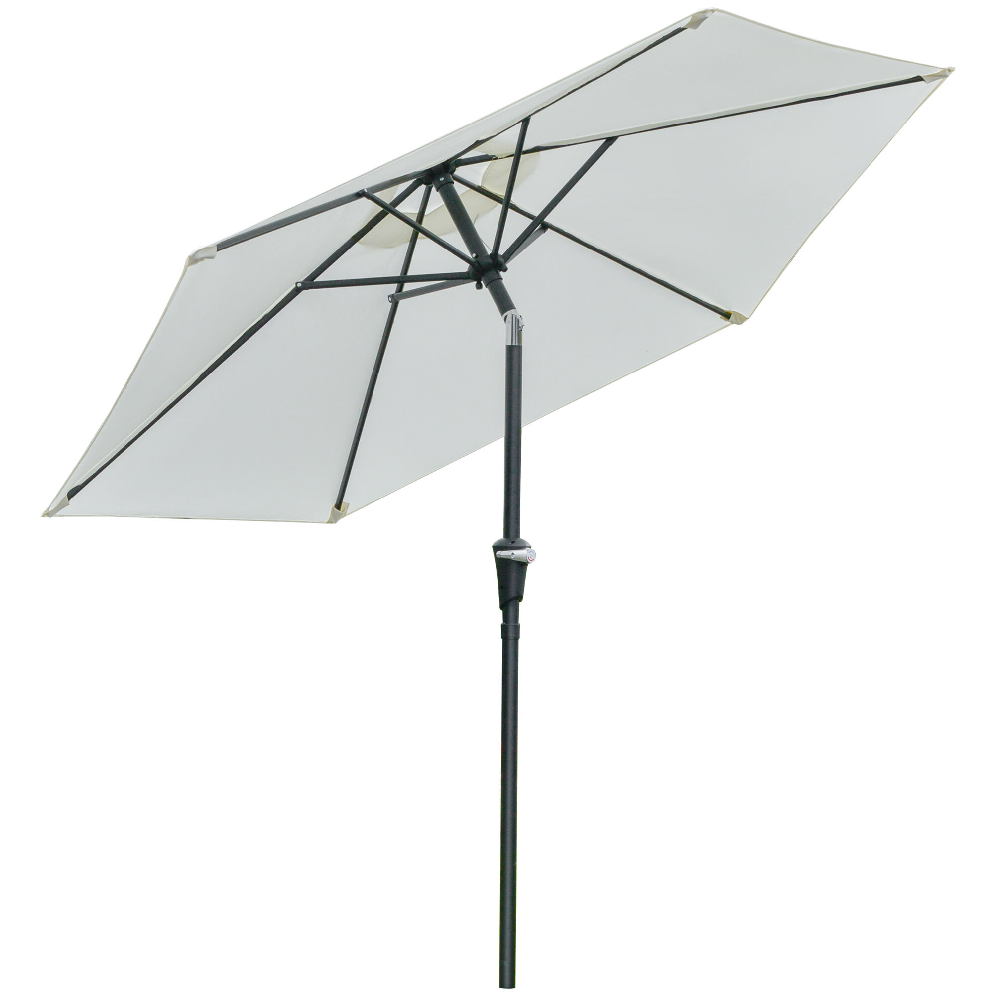 Outsunny Ombrellone da Giardino Inclinabile Φ230cm, Apertura a Manovella, Palo in Metallo e 6 Stecche, Bianco Crema