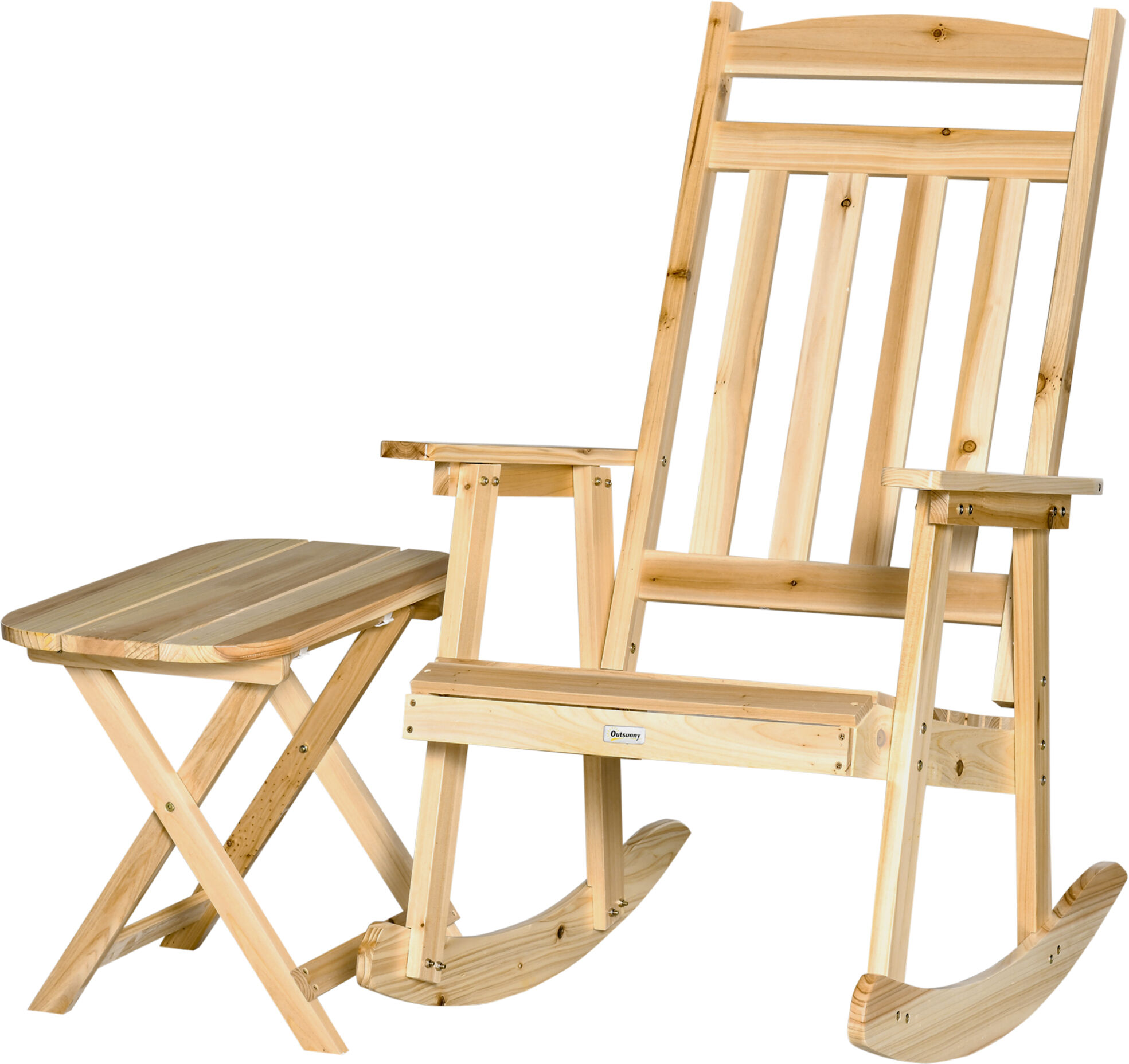 Outsunny Set 2 Pz Mobili da Giardino con Sedia a Dondolo e Tavolino Pieghevole in Legno di Abete