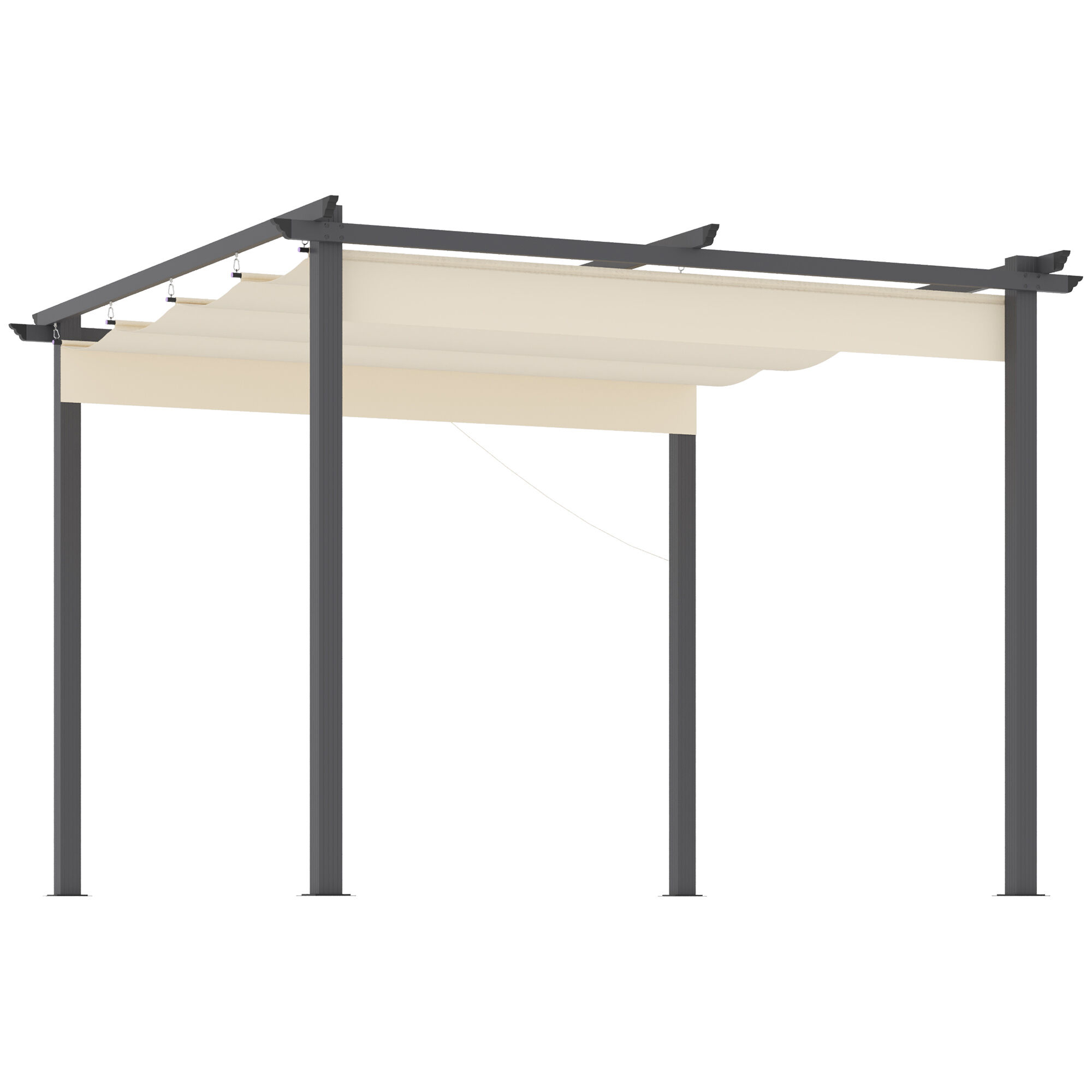 Outsunny Gazebo Pergola 2.95x2.95m Bianco Crema, con Tenda a Scomparsa in Alluminio e Poliestere, Elegante per Giardino