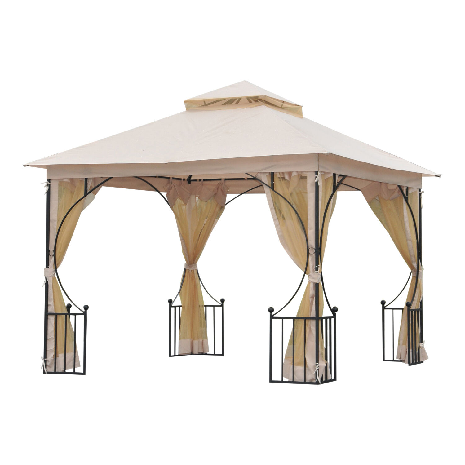 Outsunny Gazebo da Giardino Gazebo 3x3M in Metallo con Tettuccio e Pareti in Poliestere Beige