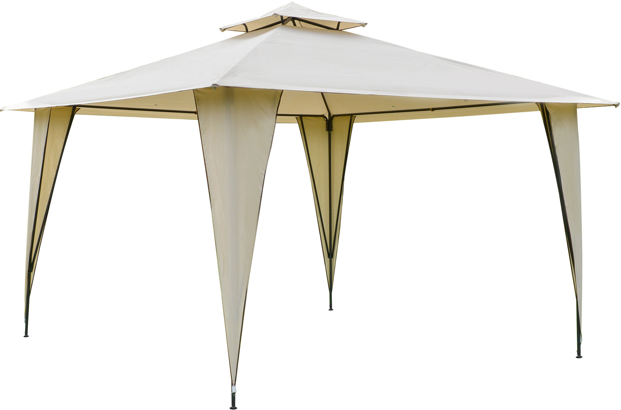 Outsunny Gazebo da Esterno o Giardino in Metallo e Poliestere Beige con Doppio Tettuccio 3.5 x 3.5m