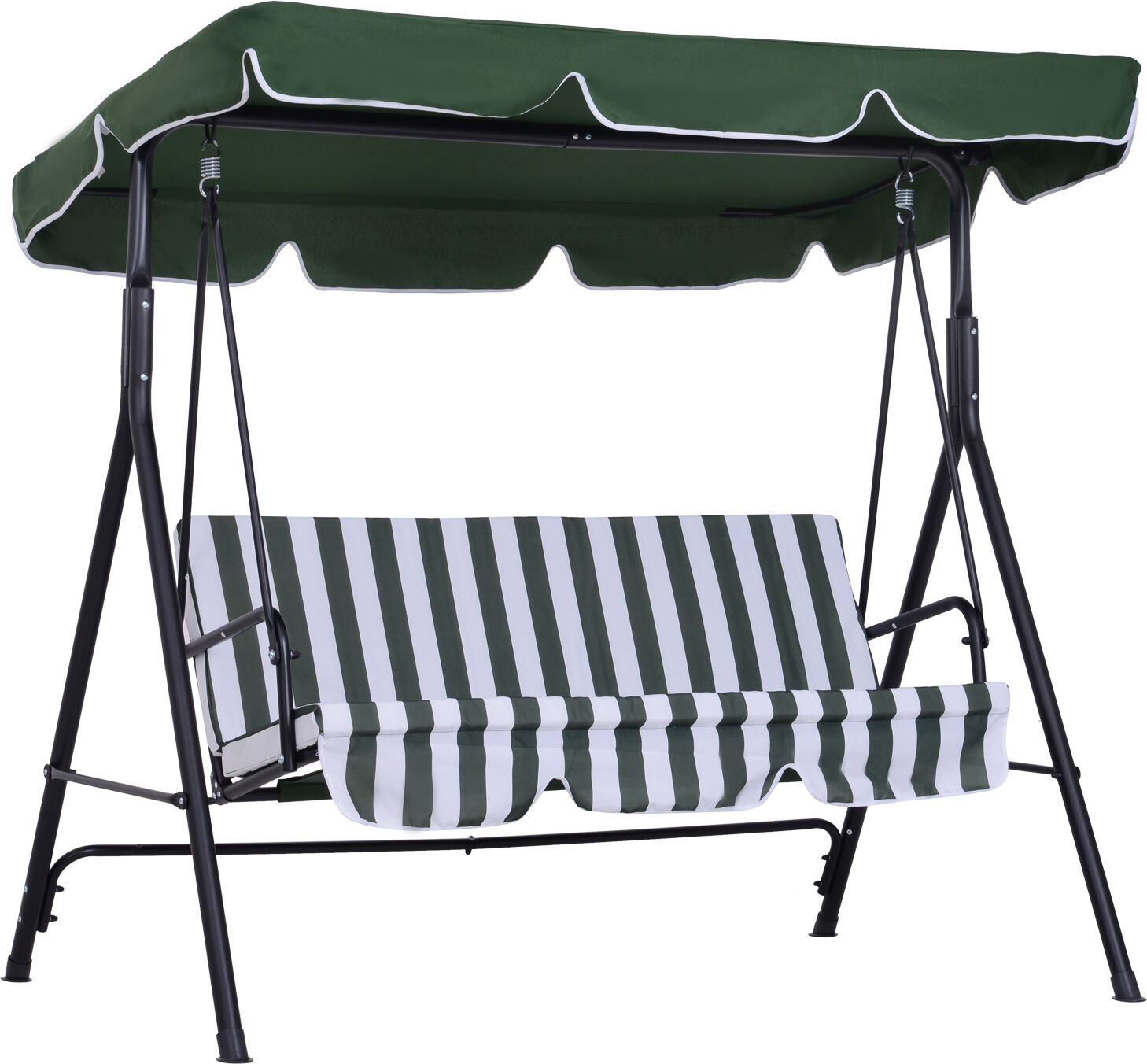 Outsunny Dondolo da Giardino 3 Posti con Tetto Parasole e Struttura in Acciaio, 172x110x153cm, Bianco e Verde