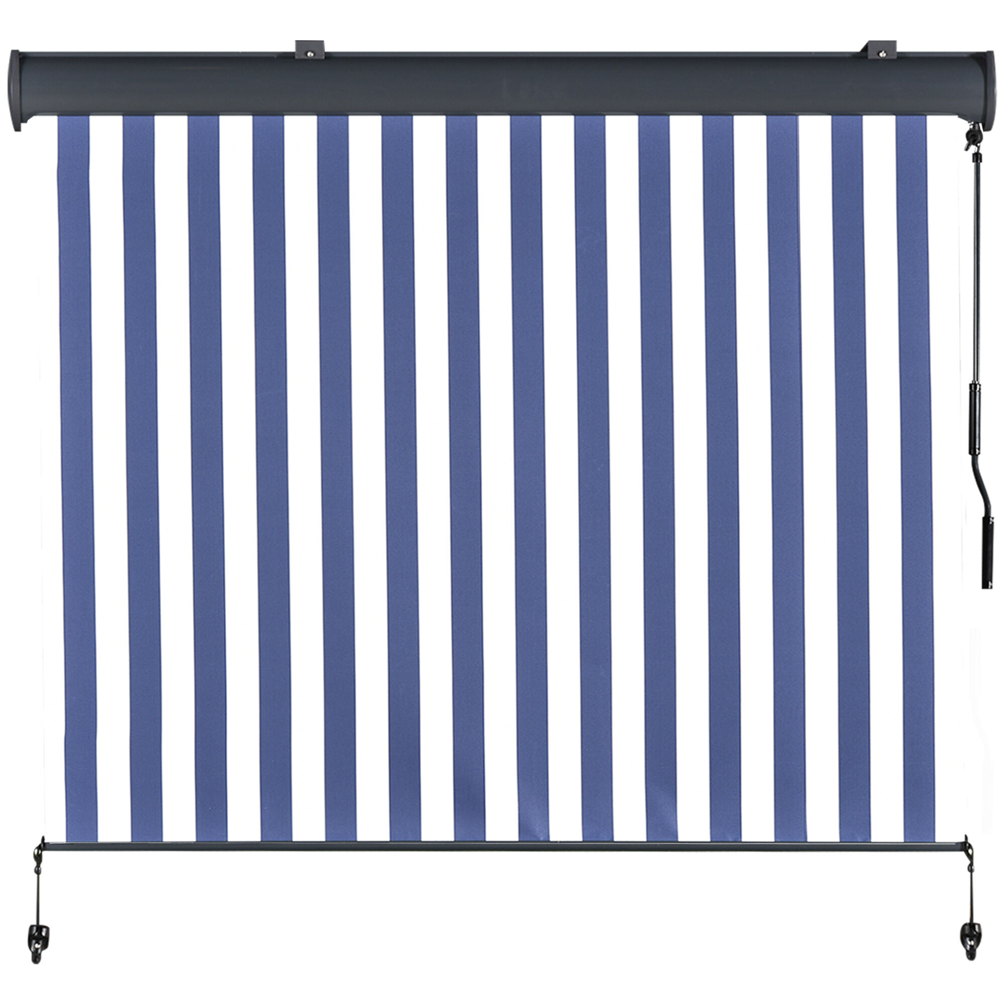 Outsunny Tenda Avvolgibile a Rullo da Esterno, Impermeabile, Funzionamento Manovella, Colore: Bianco e Blu, 250 x 200 cm