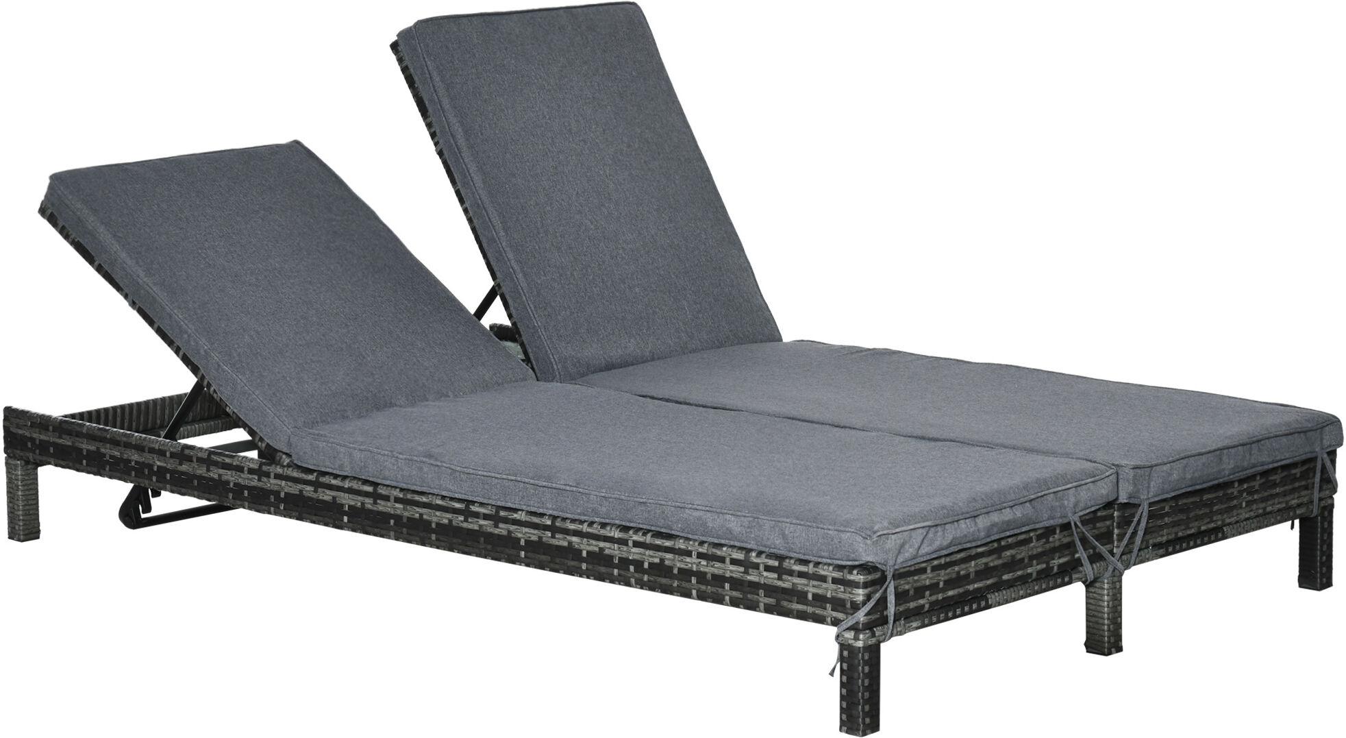 Outsunny Lettino Prendisole a 2 Posti, Sdraio in Acciaio e Rattan, Schienale Regolabile, 196 x 120 x 28cm Grigio