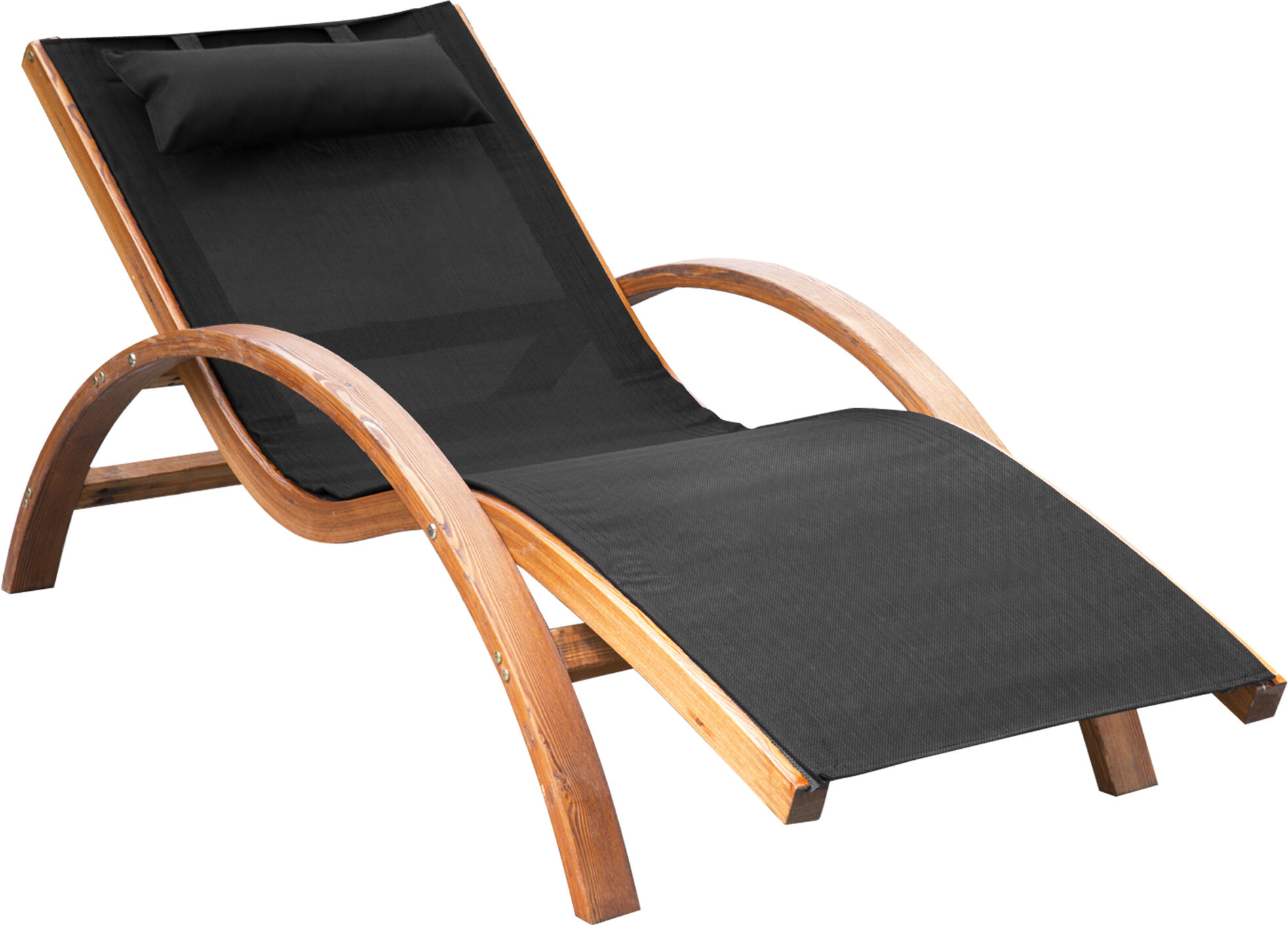 Outsunny Lettino Prendisole Chaise Longue con Poggiatesta in Legno e Tessuto a Rete, 165x72x86cm