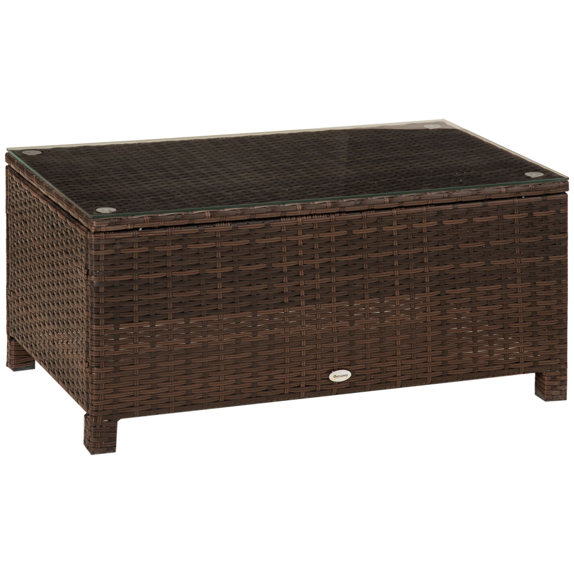 Outsunny Tavolino da Giardino Esterno Piano in Vetro Temperato 5mm, Rattan, 85 x 50 x 39 cm Brown color 85x50x39cm