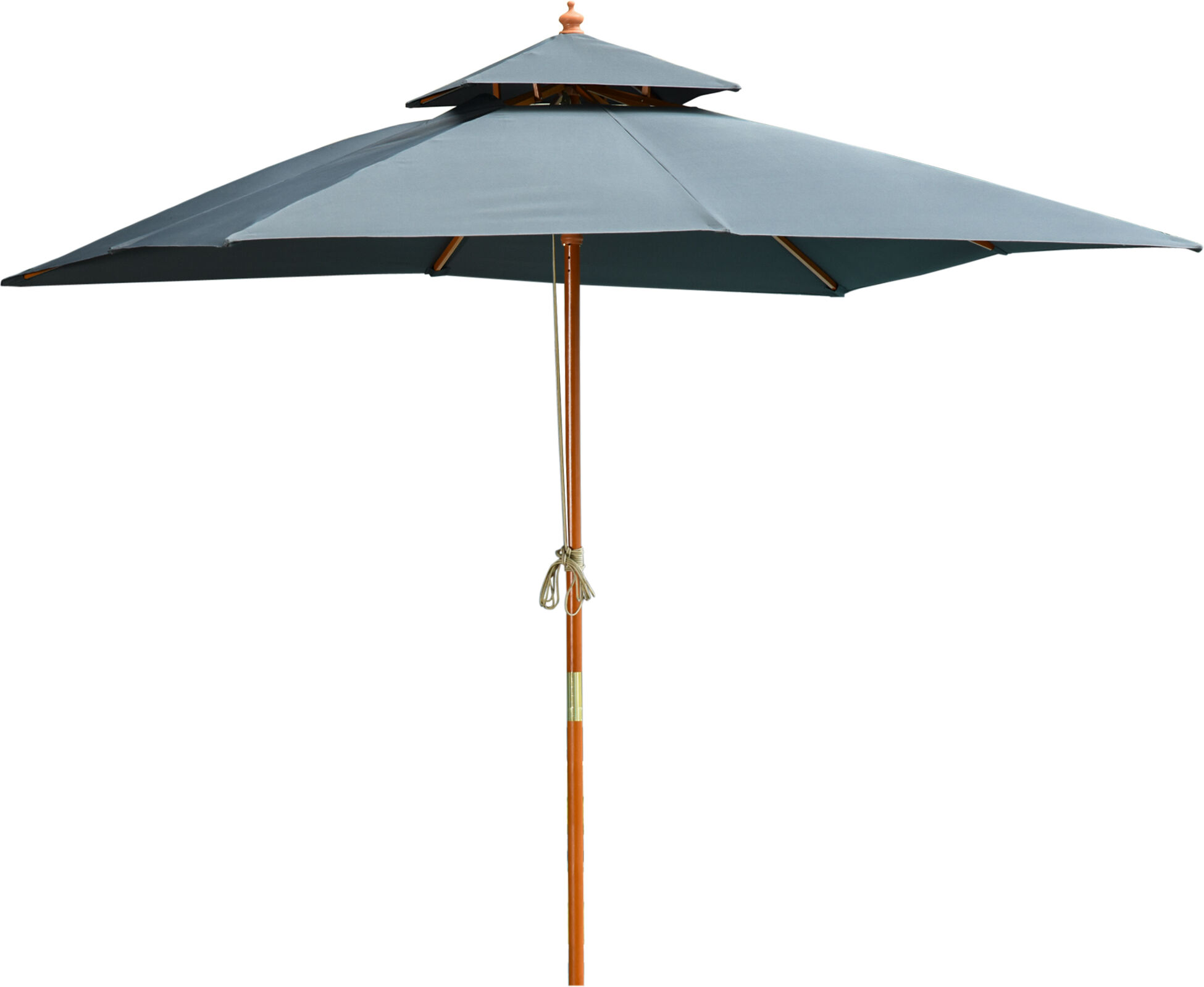 Outsunny Ombrellone da Giardino 3x3m, 8 Stecche in Bamboo, Copertura Parasole a 2 Livelli, Resistente, Grigio