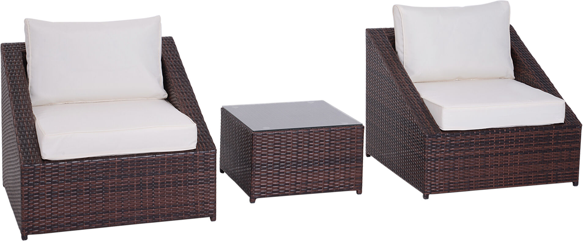 Outsunny Set Mobili da Giardino in PE Rattan con Tavolino e 2 Poltrone con Cuscini, Marrone