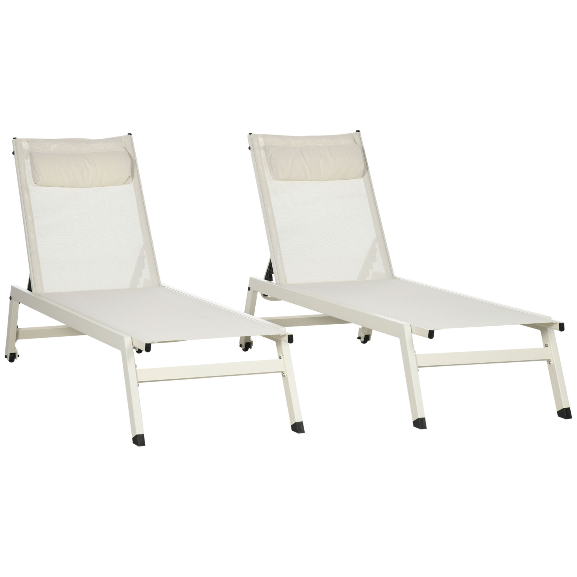 Outsunny Chaise Longue Lettino Prendisole in Alluminio e Poliestere, Set 2 Pezzi Beige da Giardino con 5 Livelli di Reclinazione, 55x195x30 cm