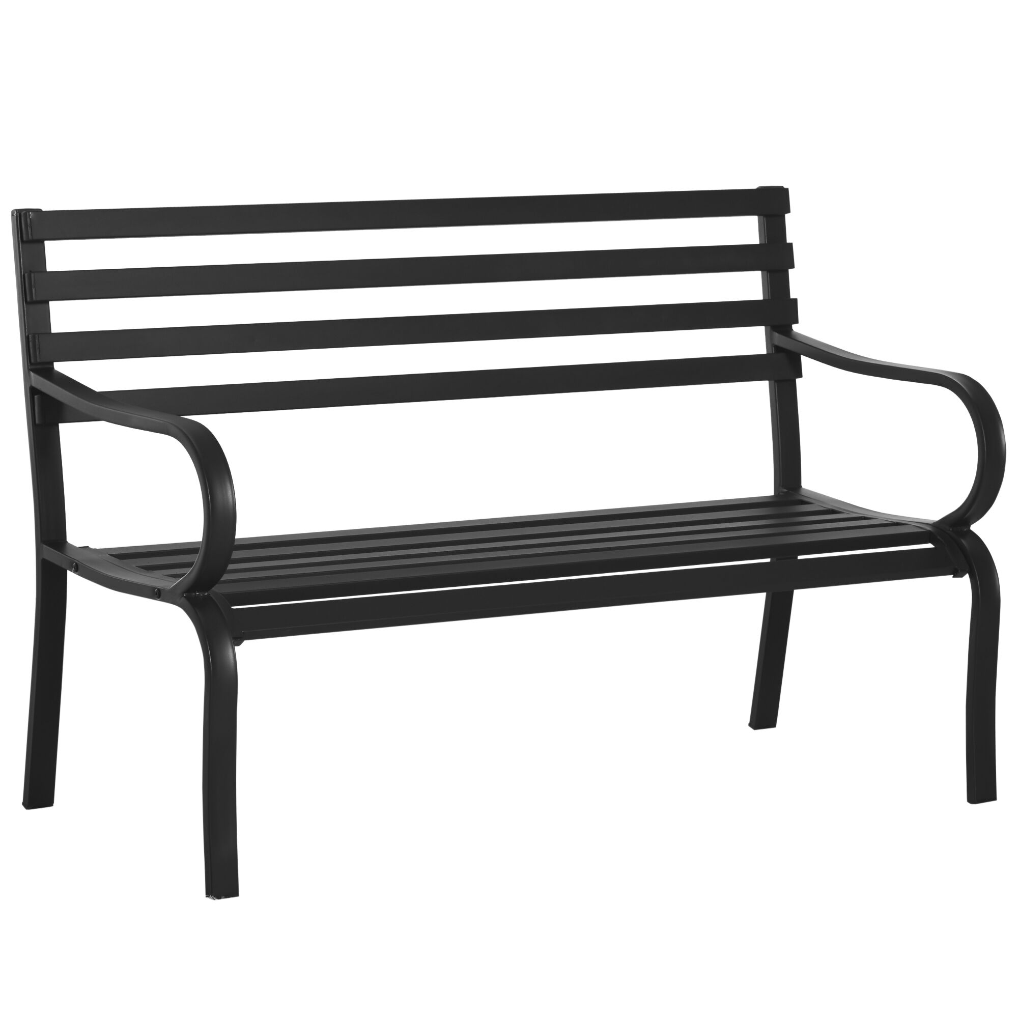 Outsunny Panca da giardino sedia da giardino in metallo 2 posti  impermeabile nero 127 x 62 x 82 cm