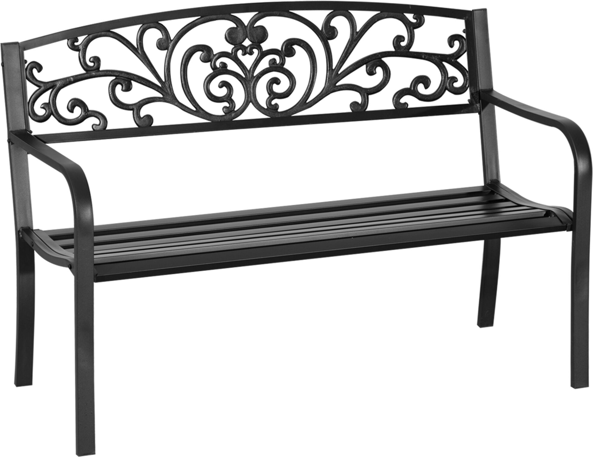 Outsunny Panchina da Giardino in Metallo con Schienale Decorato, 127x60x87cm - Nero