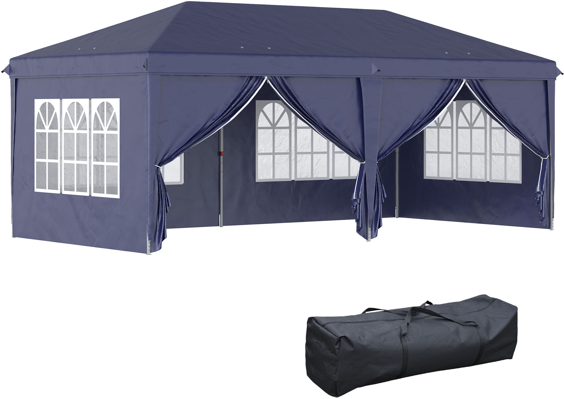 Outsunny Gazebo Pieghevole da Giardino Esterno con 6 Pannelli Laterali, 585x295 cm, Blu