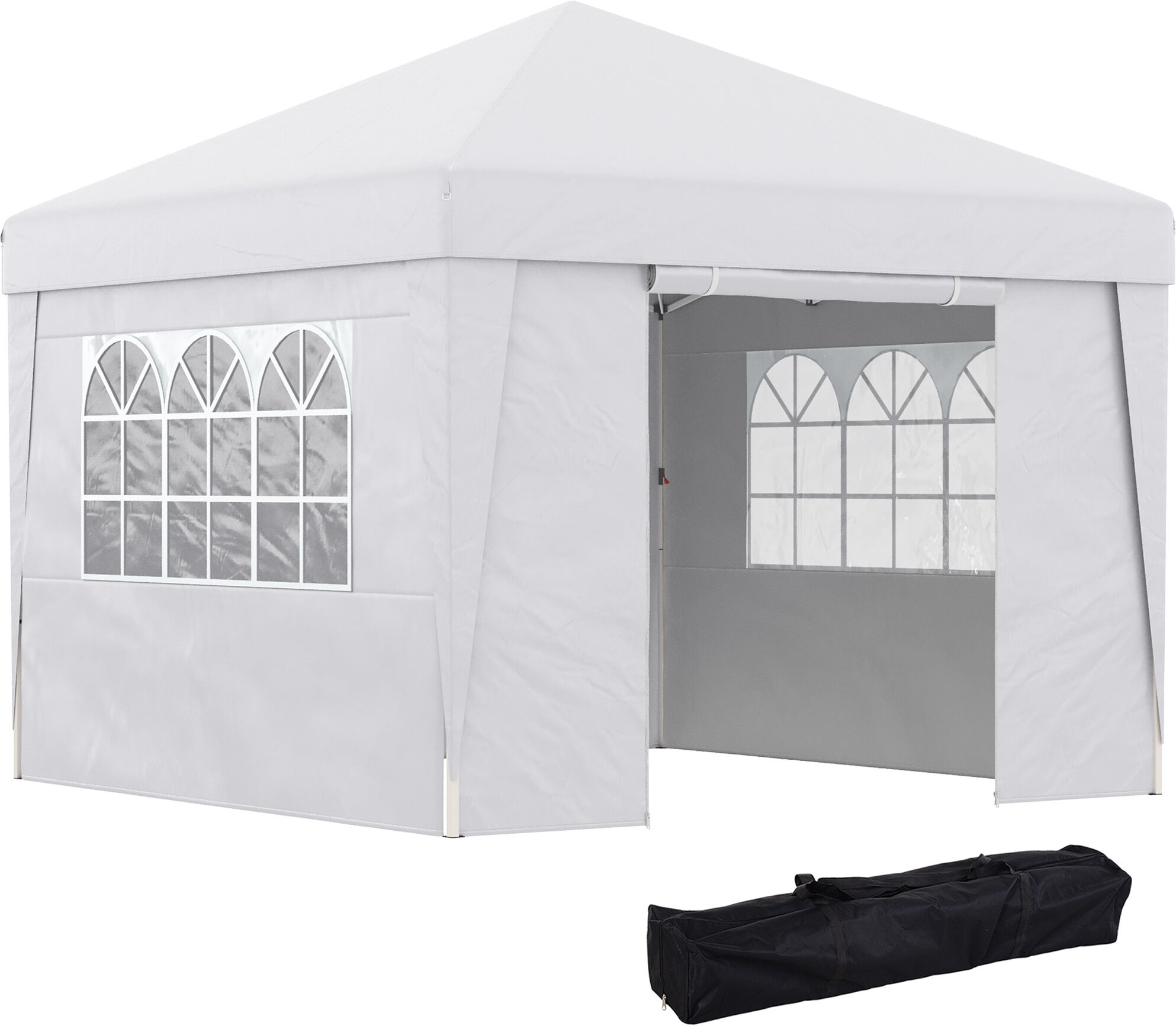 Outsunny Gazebo Pieghevole 3x3 m con Altezza Regolabile, con Design Pop Up e Finestre, Bianco