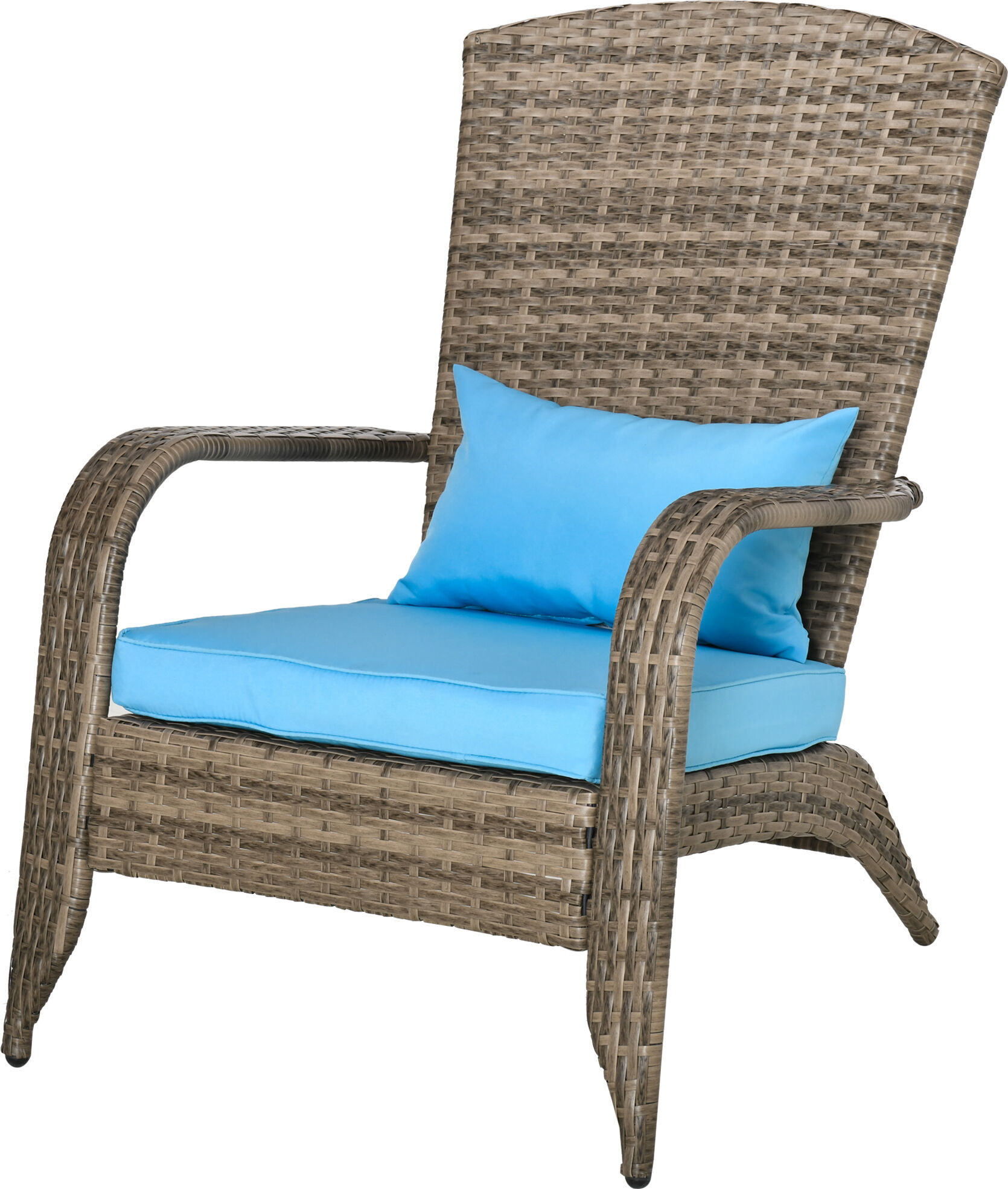 Outsunny Sedia da Giardino Adironrack con Braccioli, in Rattan e Acciaio, 65x86x90 cm, Marrone e Blu