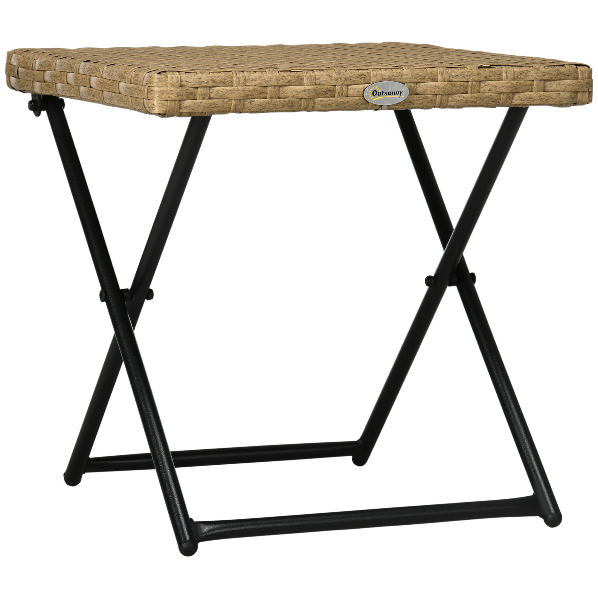Outsunny Tavolino da Giardino Pieghevole Salvaspazio in Rattan Sintetico e Acciaio, 40x40x40cm, Colore Vimini
