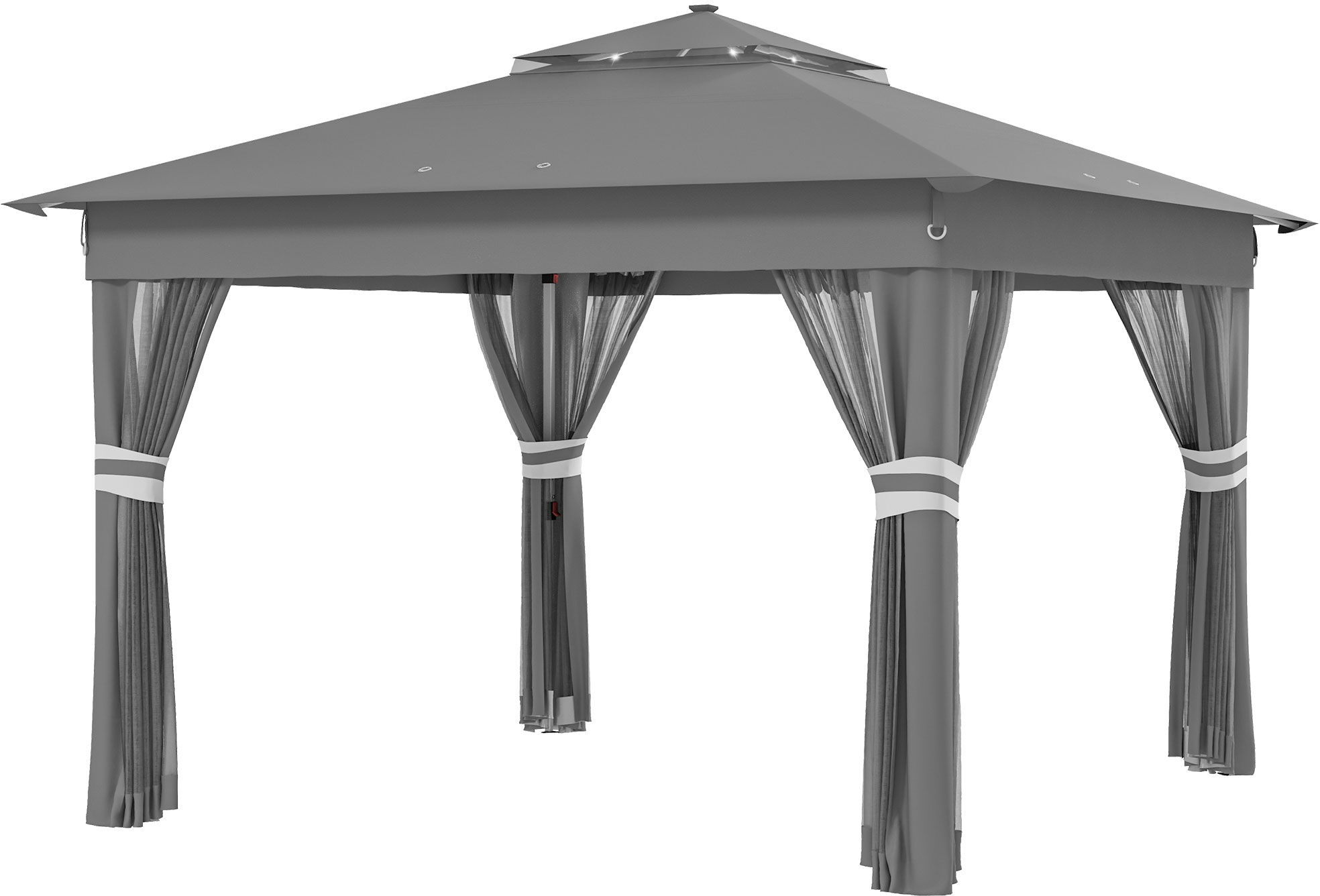 Outsunny Gazebo da Giardino ad Altezza Regolabile con Luci LED, in Acciaio e tessuto Oxford, 336x336x250-270 cm, Grigio