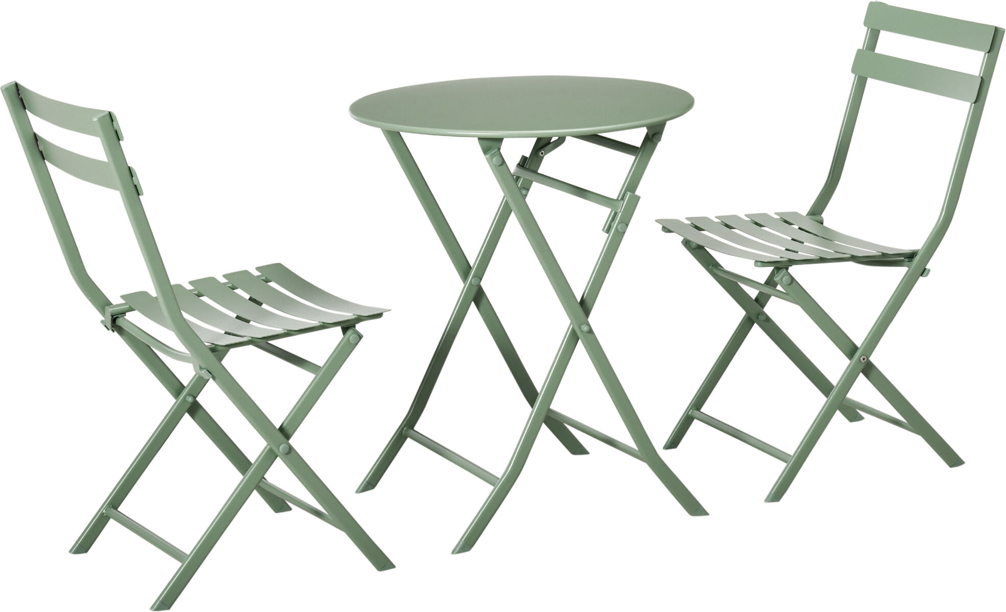 Outsunny Set da Giardino 3 Pezzi Pieghevoli in Acciaio, 2 Sedie 42x50x81 cm e Tavolino Ø60x71 cm, Verde