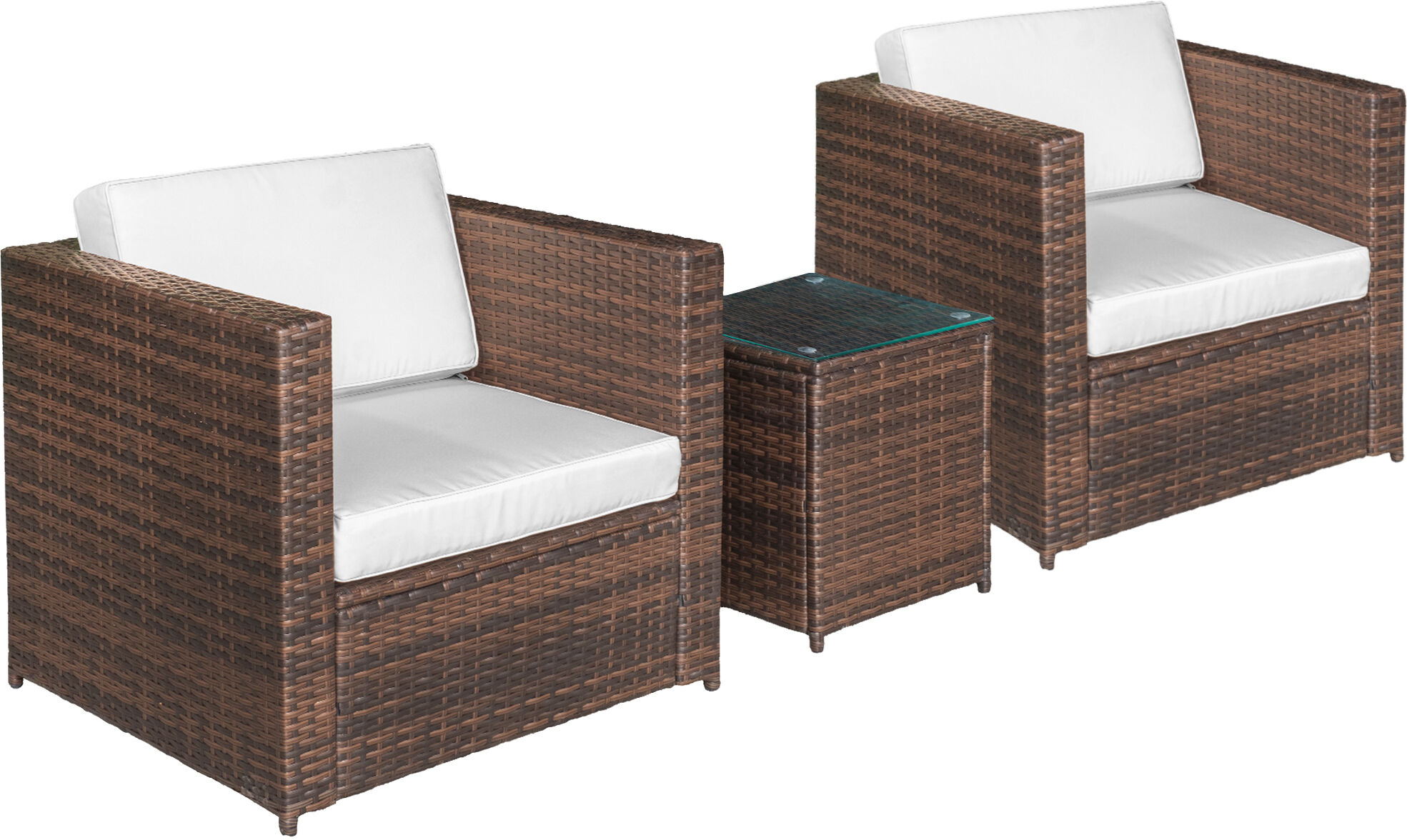 Outsunny Set Mobili da Giardino Rattan PE da 3 Pezzi, 2 Poltrone da Esterno, Tavolino e Cuscini, Marrone